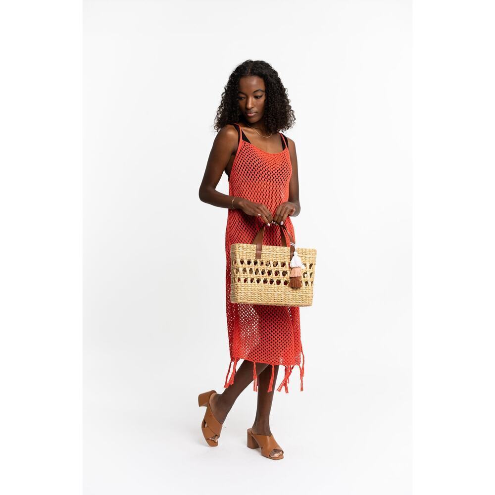Gyal Bashy Kingston Hand Woven Rattan Tote, Genuine Leather Handles, OS, NWT! - Picture 3 of 13